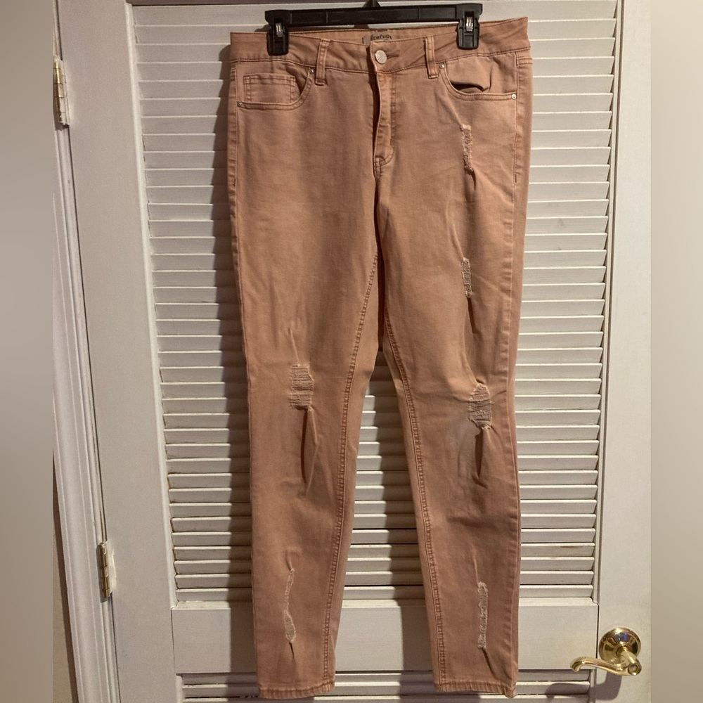 Baby Pink Distresses Skinny Jeans